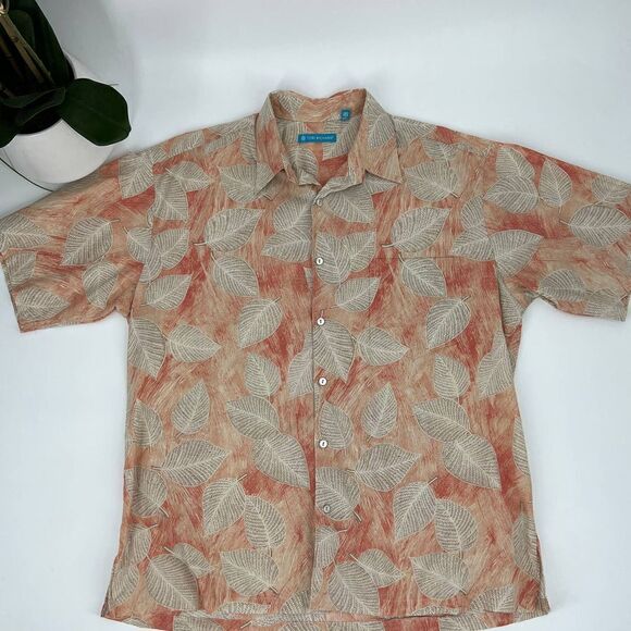 Vintage Hawaiian Aloha Shirt Tori Richards Mens XL Tan/Gray/Red